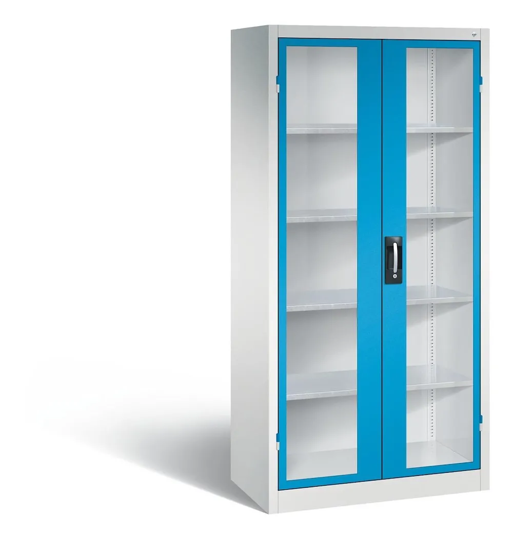 C+P Werkstattschrank mit Fenster | HxBxT 195x93x50cm | Lichtgrau/Lichtblau