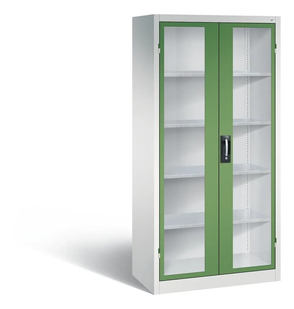 C+P Werkstattschrank mit Fenster | HxBxT 195x93x50cm | Lichtgrau/Resedagrün