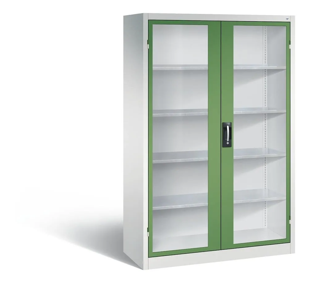 C+P Werkstattschrank mit Fenster | HxBxT 195x120x50cm | Lichtgrau/Resedagrün