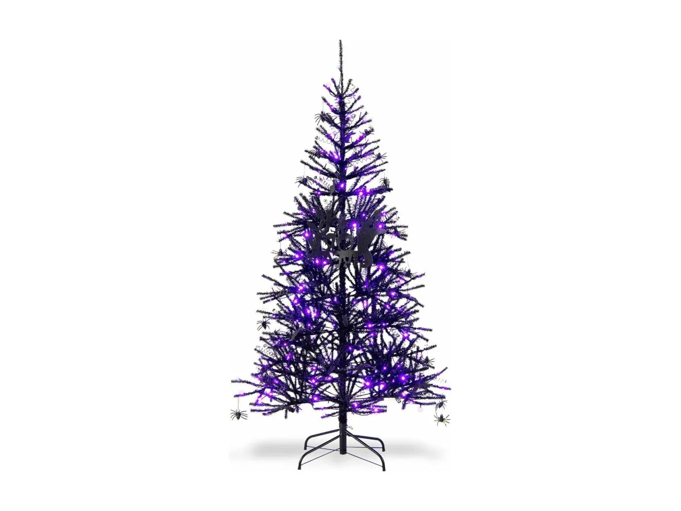 183cm Künstlicher Weihnachtsbaum mit 250 lila LEDs, Schmuck & 791 PVC-Spitzen, für Halloween