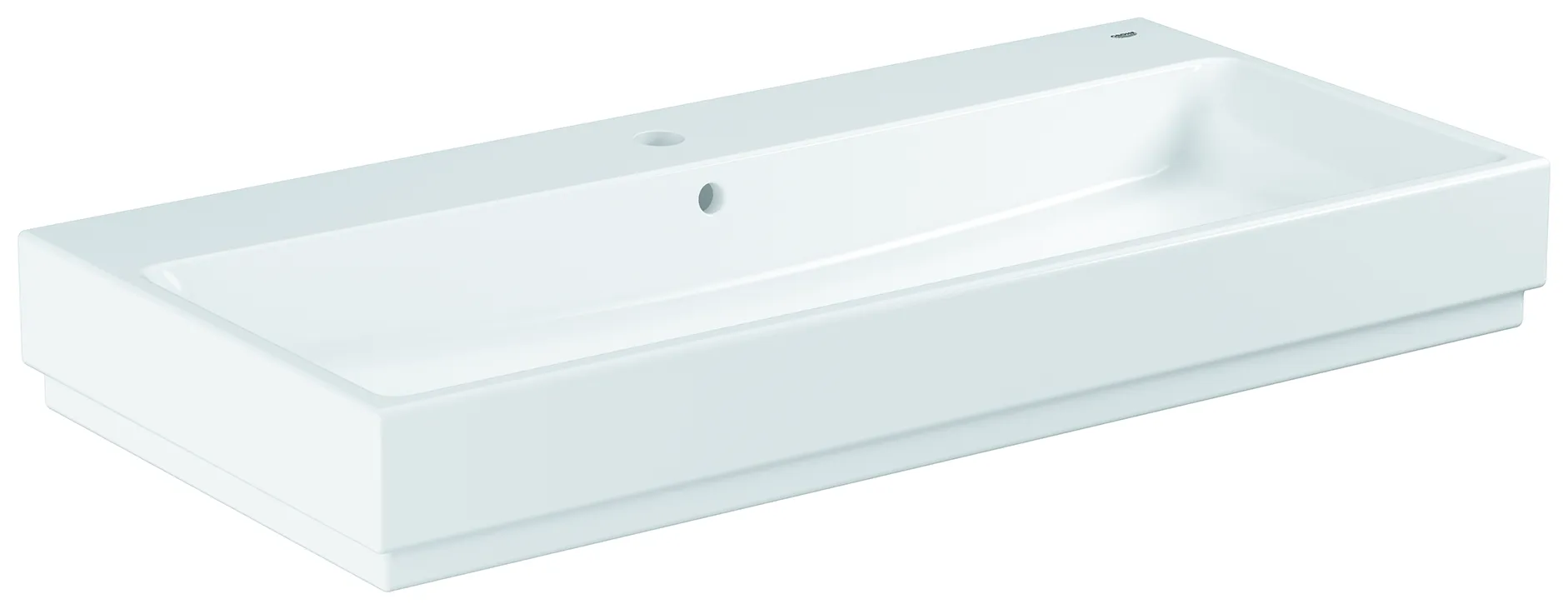 Waschtisch Cube Keramik 39386_H, 1010 x 490 mm, wandhängend, 1 Hahnloch, 2 weitere vorgestochen, mit Überlauf, PureGuard Hygieneoberfläche, aus Sanitärkeramik, alpinweiß