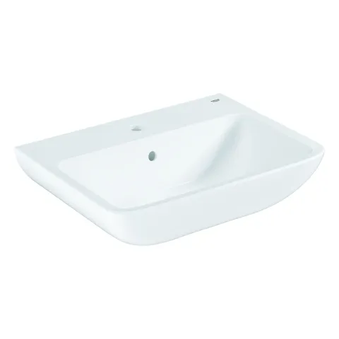 Waschtisch BauEdge Keramik 39808, 60 cm, wandhängend, mit 1 Hahnloch, mit Überlauf, 600 x 448 mm, aus Sanitärkeramik, alpinweiß
