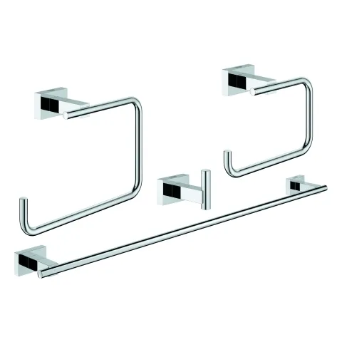 4-in-1 Bad-Set Essentials Cube 40778_1, mit Bademantelhaken, Handtuchring, WC-Papierhalter ohne Deckel, Badetuchhalter 558 mm, chrom