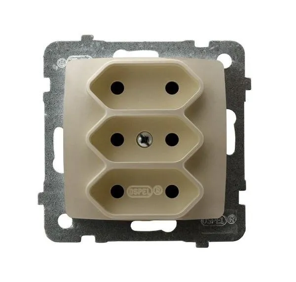 3-fach Steckdose EURO ecru perlmuttfarben Ospel Karo GP-3S/m/42