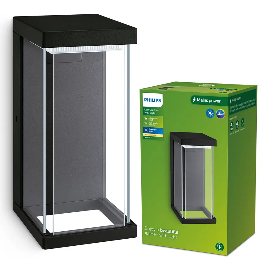 Außenfassaden-Wandleuchte LED KYRIE 12W 2700K 1500lm IP44 schwarz Philips