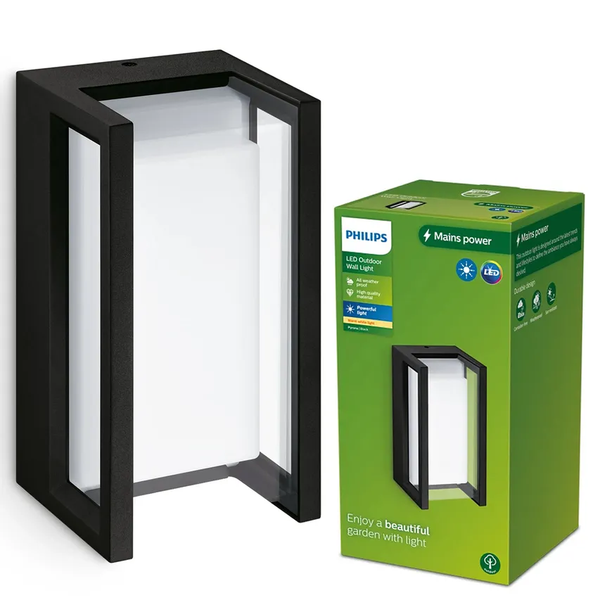 Außenfassaden-Wandleuchte LED PYRONA 12W 2700K 1500lm IP44 schwarz Philips