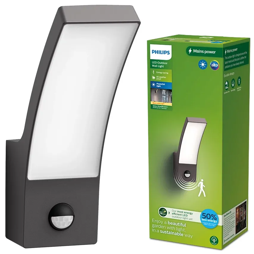 Außenfassaden-Wandleuchte mit Bewegungssensor LED SPLAY 3.8W 2700K 800lm IP44 anthrazit Philips