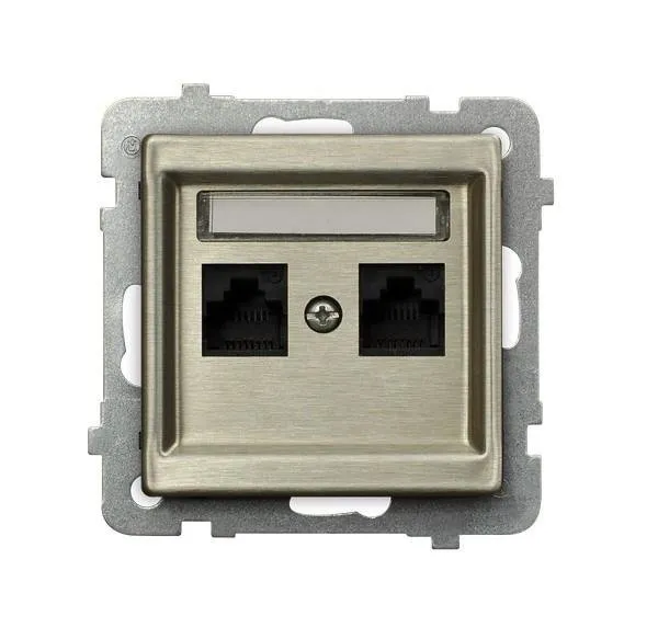 Computer Steckdose 2 fach, kat. 5e MMC neu Silber Ospel Sonata neu Silber GPK-2RM/K/m/44