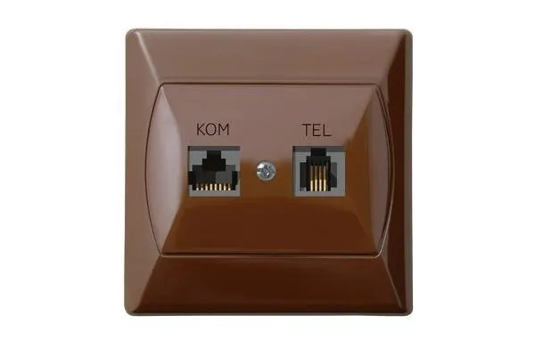 Computer und Telefon Steckdose RJ 45 kat. 5e, (8-polig) + RJ 11 (6-polig) braun GPKT-A/K/24