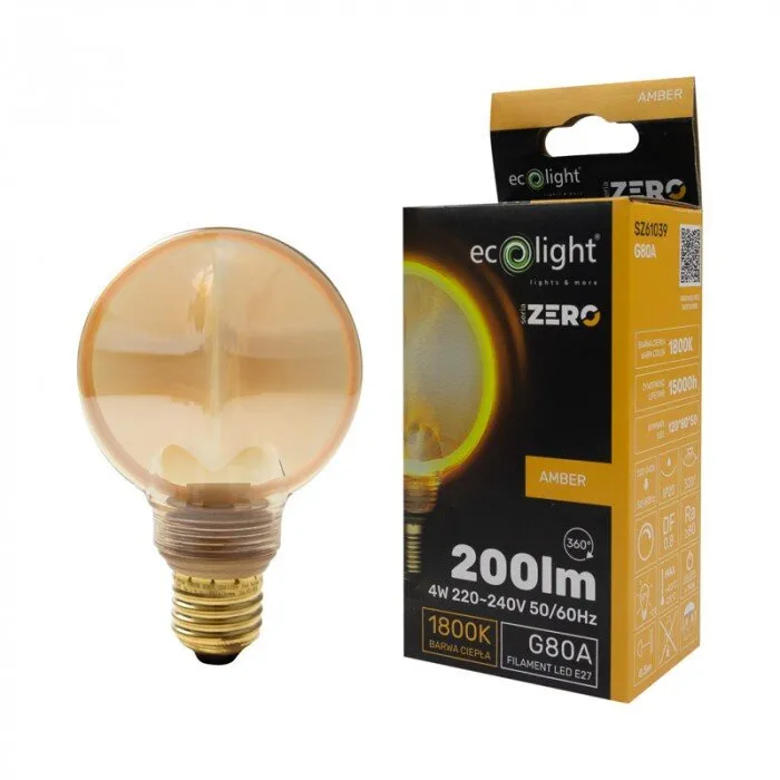 Dekorative LED-Lampe E27 4W 1800K warm 200lm G80 Amber ZERO SERIES Eco Light