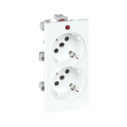 Doppel Steckdose CIMA 2x230V~ 16A Schuko mit Erdung und reinweiß 108×52mm Kontakt Simon Connect S1/9