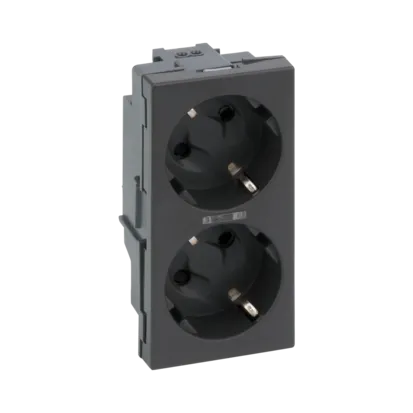 Doppel Steckdose S500 2x230V~ 16A Schuko mit Erdung und graphitgrau 100×50mm Connect 50010472-038