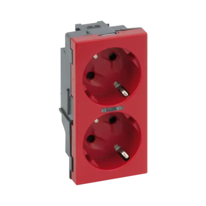 Doppel Steckdose S500 2x230V~ 16A Schuko mit Erdung und rot 100×50mm Connect 50010472-037