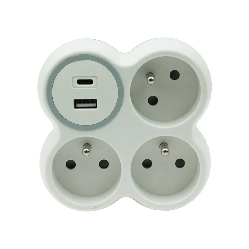 Dreipoliger Steckersplitter, 3x geerdete Steckdosen, 1x USB A-Buchse, 1x USB C-Buchse Plastrol W-72009