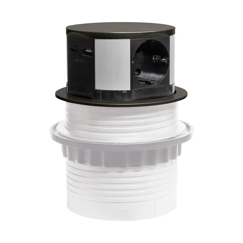 Einbaumöbel-Steckdose 3x230V SCHUKO Typ, 1xUSB A, 1xUSB C Plastrol W-72014