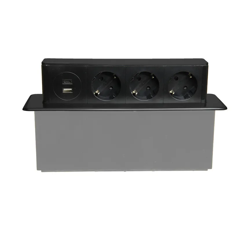 Einbaumöbel-Steckdose 3x230V SCHUKO Typ, 1xUSB A, 1xUSB C Plastrol W-72015