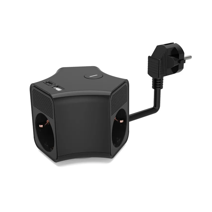 Festes Verlängerungskabel mit 3-fach Buchse und Schalter und Buchsen USB A, USB C, 2m, SCHUKO PS-370SWS/K+USBA+USBC/2 E