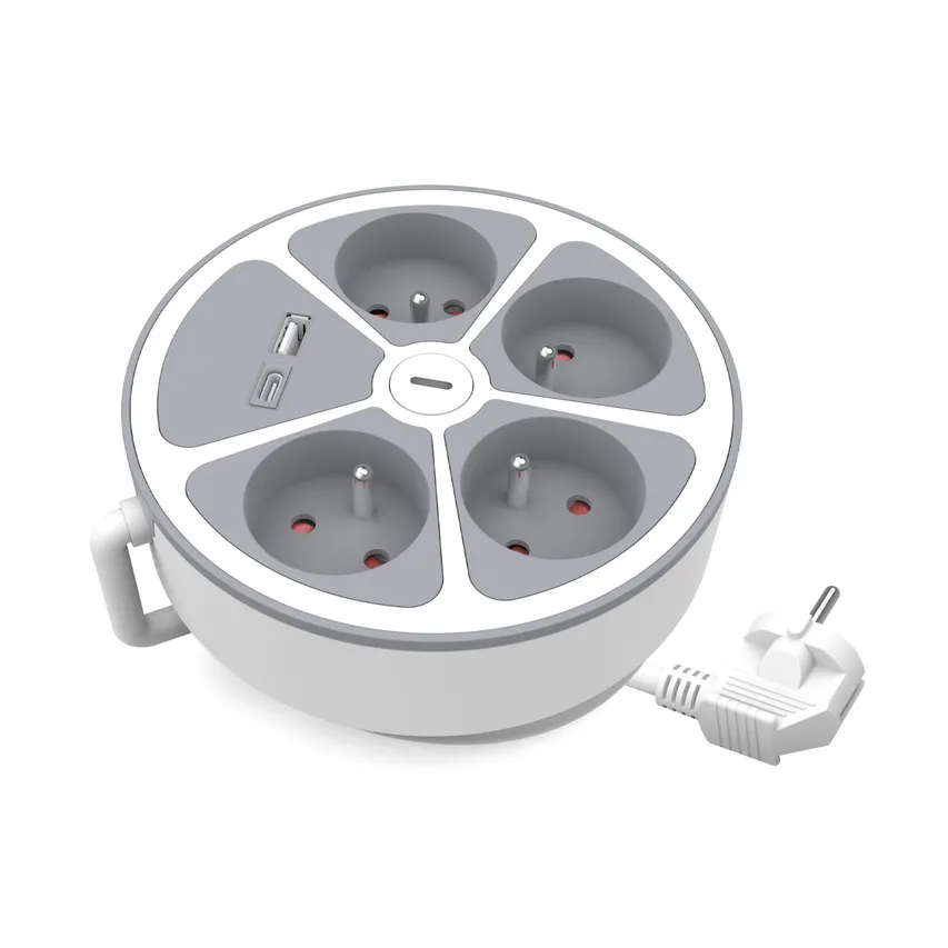 Festes Verlängerungskabel mit Vierfachsteckdose und Ein/Aus-Schalter und Buchsen USB A, USB C, 2m PS-470WS/O+USBA+USBC/2 E