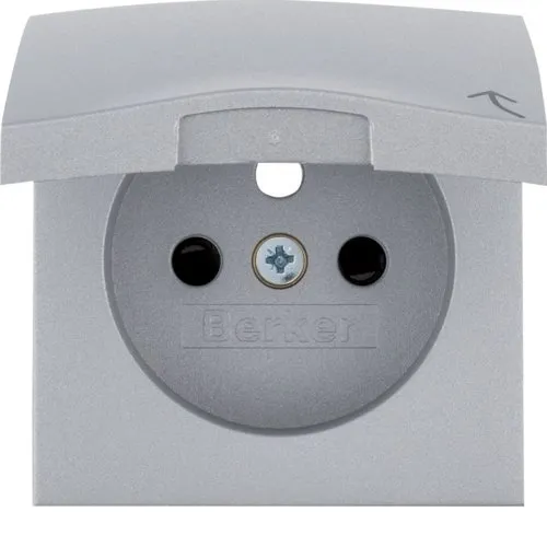 Frontplatte für Schutzkontaktsteckdosemit Klappe mit Kontaktdatenabdeckungen, Alu Berker