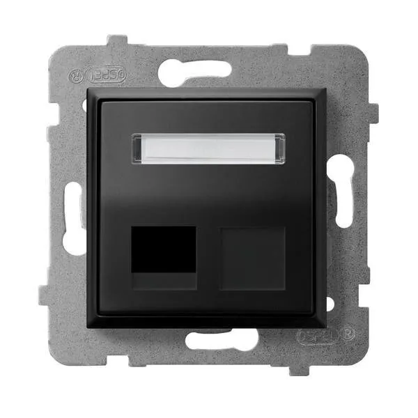 Gehäuse fuer einzelne Steckdose Keystone Typ schräg schwarz metallic Ospel Aria GPK-1US/p/33