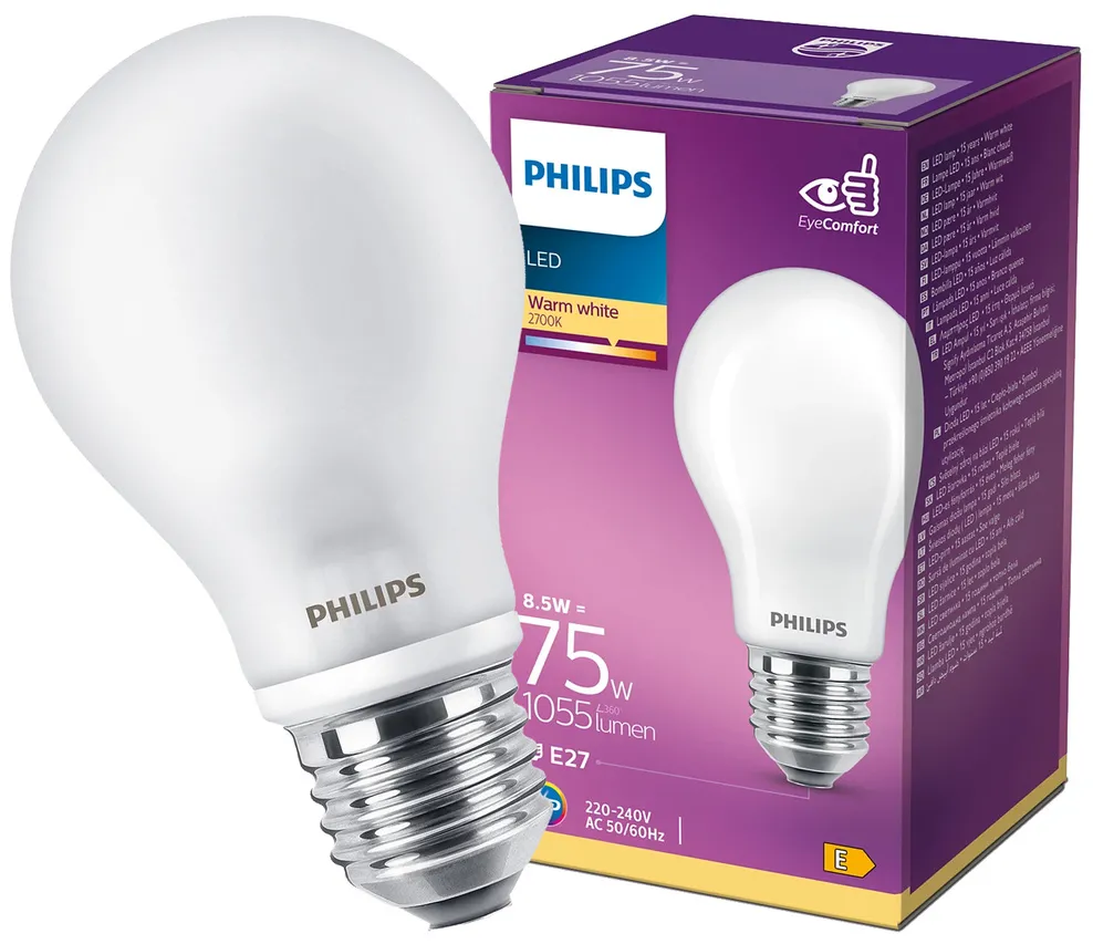 Glühbirne  LED Classic Glas E27 8,5W 2700K A60 warmweiß Philips
