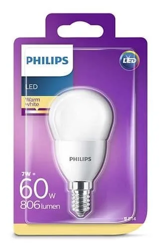 Glühbirne LED Kugel 7W = 60W, E14, 806 lm, 2700K warmweiß Philips
