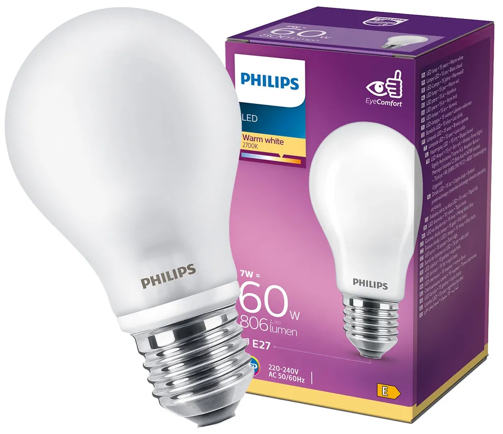 Glühbirne LEDclassic E27 7W 2700K A60 warmweiß Philips