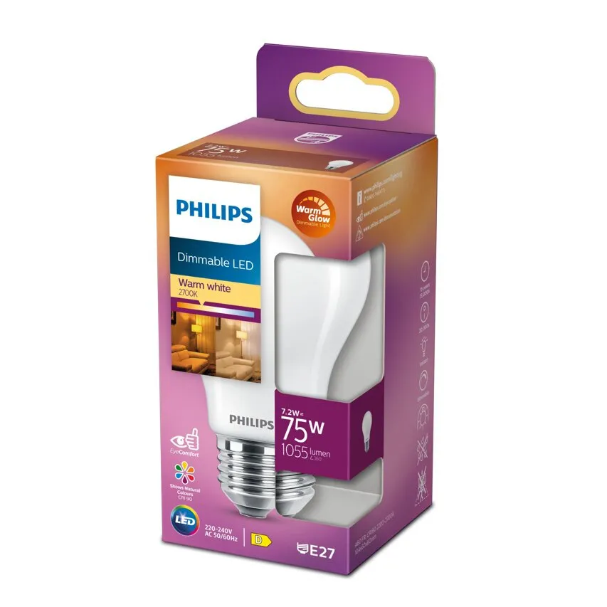 LED-Lampe E27 7.2W =75W 2200-2700K warm 1055lm WarmGlow Glas A60 Philips