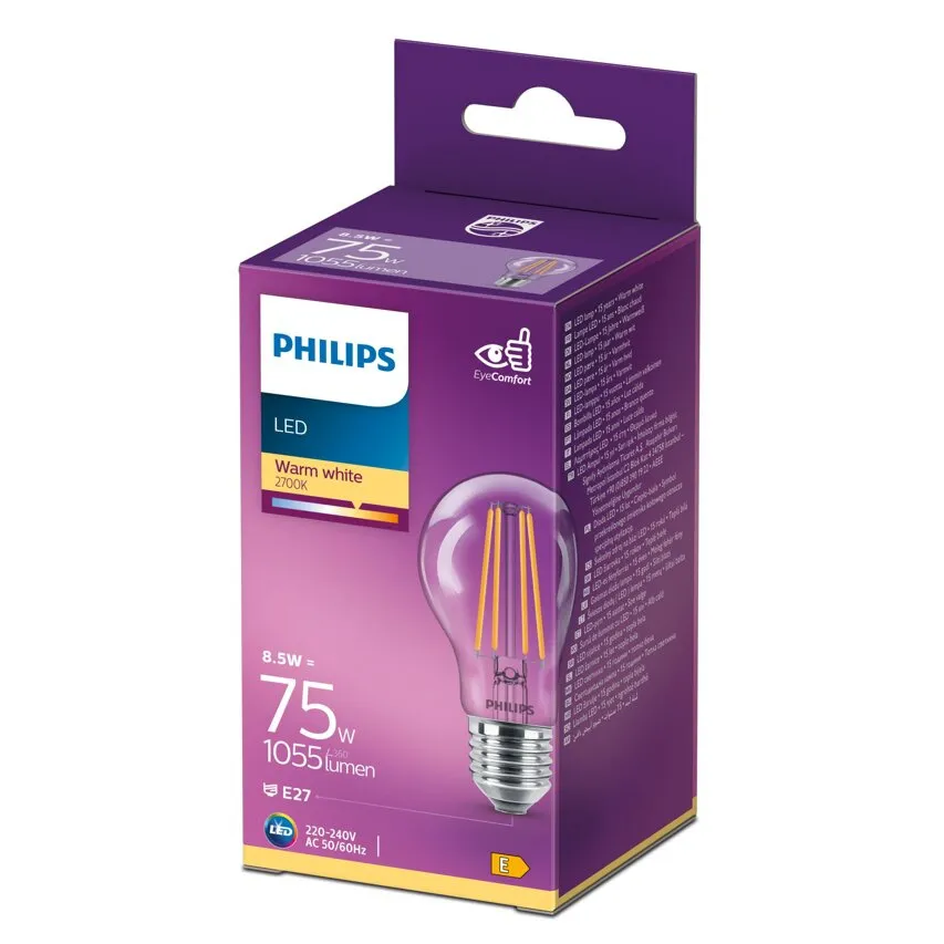 LED-Lampe E27 8.5W =75W 2700K warm 1055lm Glas A60 Philips