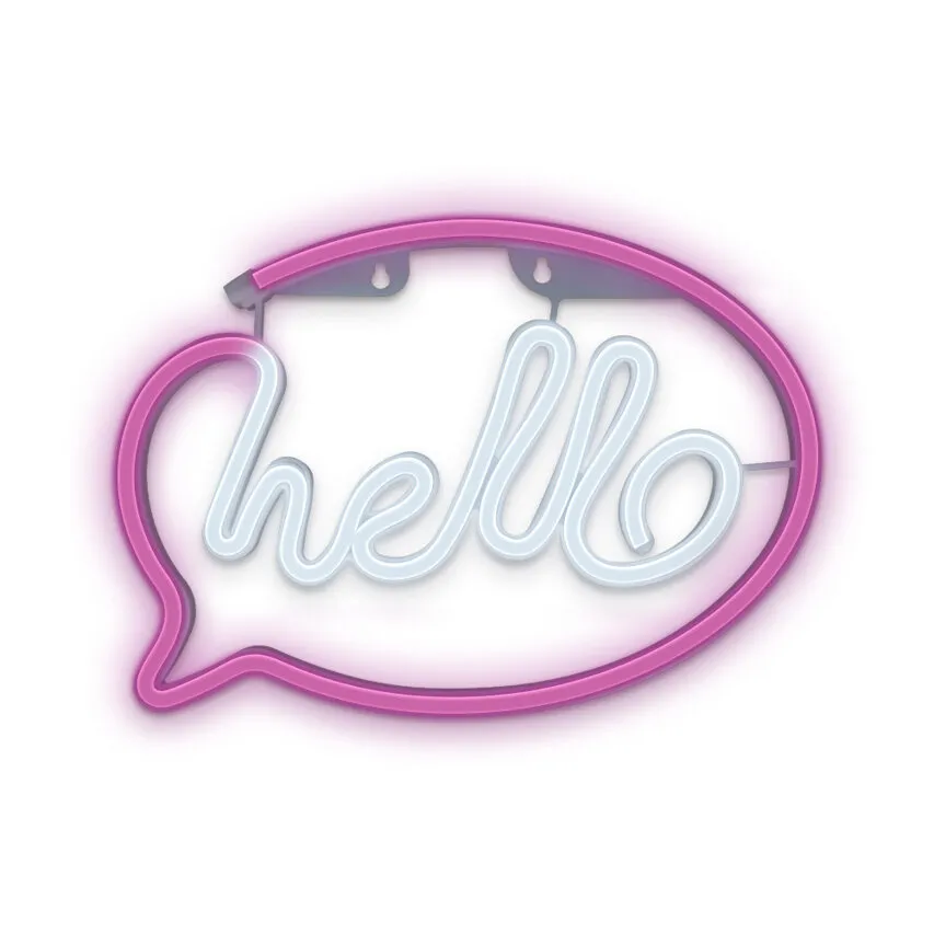 Neon LED Wandleuchte HELLO rosa weiß Bat + USB FLNE15 T-00451 PLASTROL