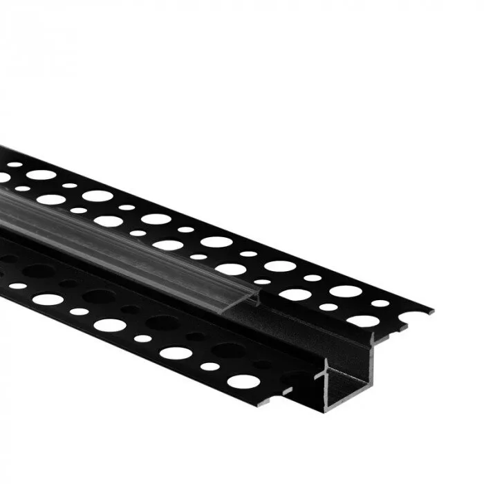 Profil GP02 Unterputz schwarz + transparenter Diffusor 2m + Endkappen Eco Light