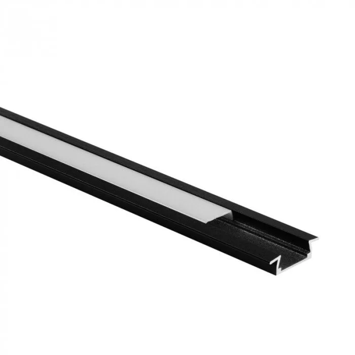 Profil P02 flächenbündig schwarz + milchiger Lampenschirm 2m - Set: Profil, Lampenschirm, Endkappen