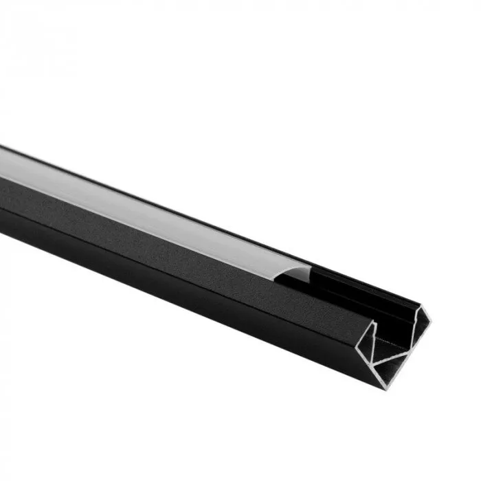 R02 Eckprofil schwarz + milchiger Lampenschirm 2m - Set: Profil, Lampenschirm, Endkappen