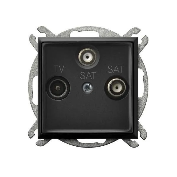 RTV-SAT Steckdose 2 fach mit den 2 SAT Eingängen schwarz metallic Ospel Aria GPA-U2S/m/33