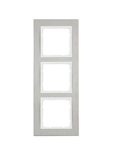 Rahmen 3fach waagerecht B.7 Edelstahl/polarweiß 10233609 HAGER