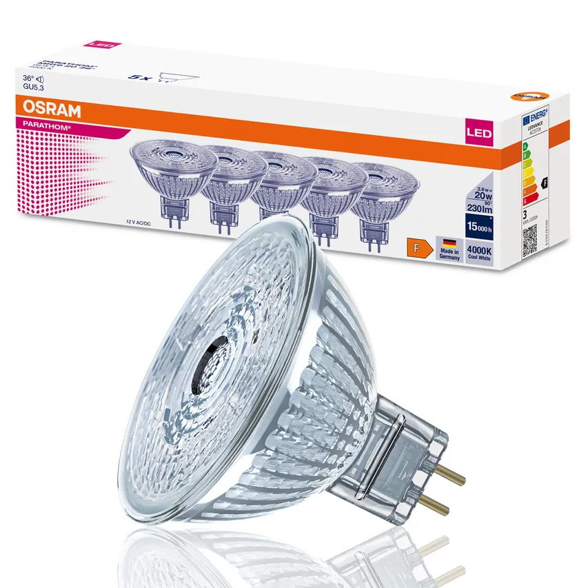 Set 5x LED-Glühbirnen GU5.3 MR16 2,6W =20W 4000K neutral 230lm 36st 12V Osram