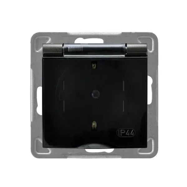 Spritzwassergeschützte Steckdose Schuko IP-44 Klappe Anthrazit GPH-1YS/m/50/d