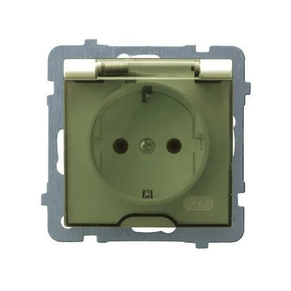 Spritzwassergeschützte Steckdose Schuko IP-44 Klappe Satin light GPH-1GS/m/27/d
