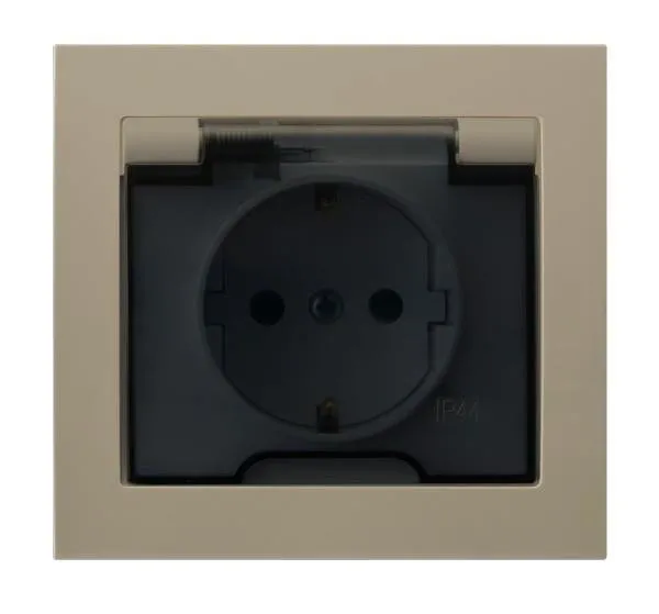 Spritzwassergeschützte Steckdose Schuko IP-44 Klappe beige GPH-1WS/01/d