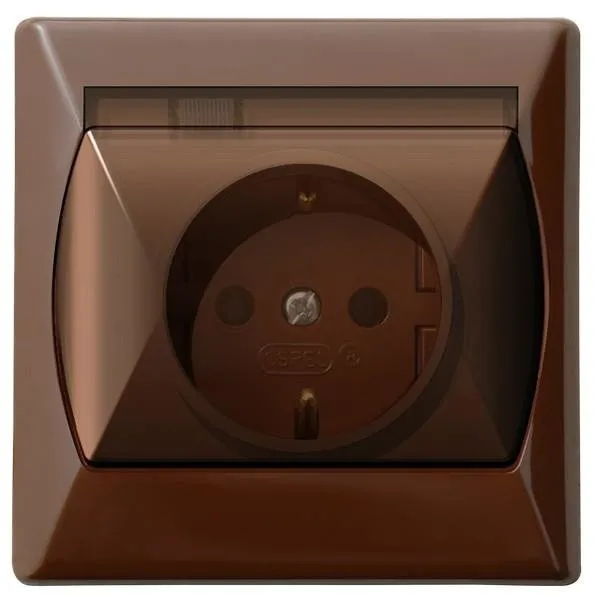 Spritzwassergeschützte Steckdose Schuko IP-44 Klappe braun GPH-1AS/24/d