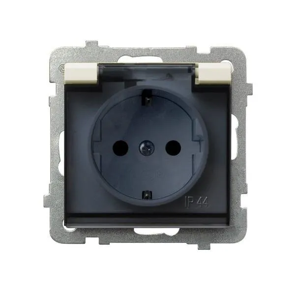 Spritzwassergeschützte Steckdose Schuko IP-44 Klappe ecru GPH-1RS/m/27/d