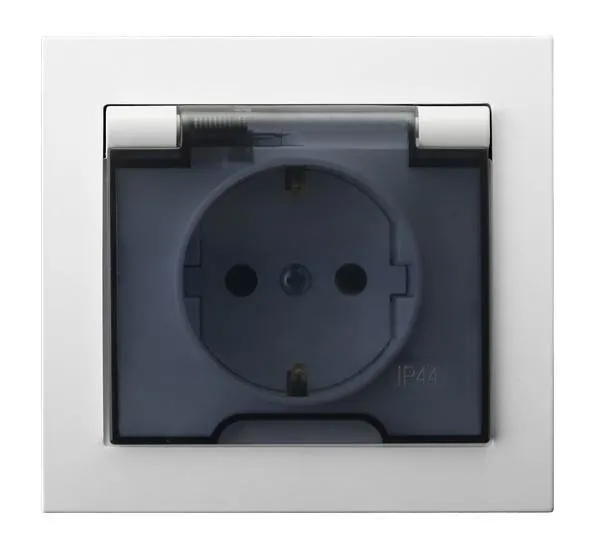 Spritzwassergeschützte Steckdose Schuko IP-44 Klappe weiss GPH-1WS/00/d