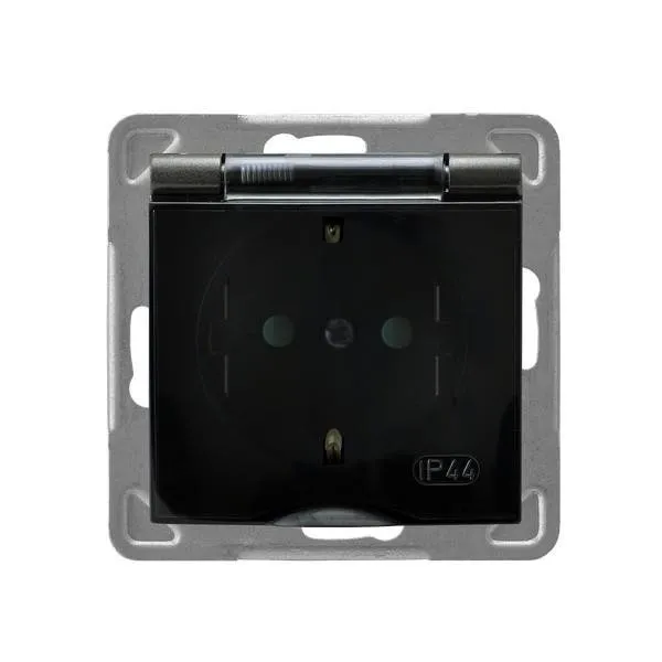 Spritzwassergeschützte Steckdose Schuko IP-44 mit Kinderschutz Klappe Anthrazit GPH-1YSP/m/50/d