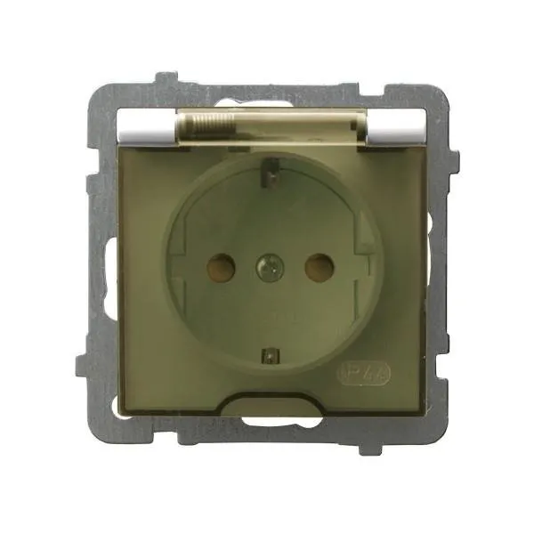 Spritzwassergeschützte Steckdose Schuko IP-44 mit Kinderschutz Klappe Satin light GPH-1GSP/m/27/d