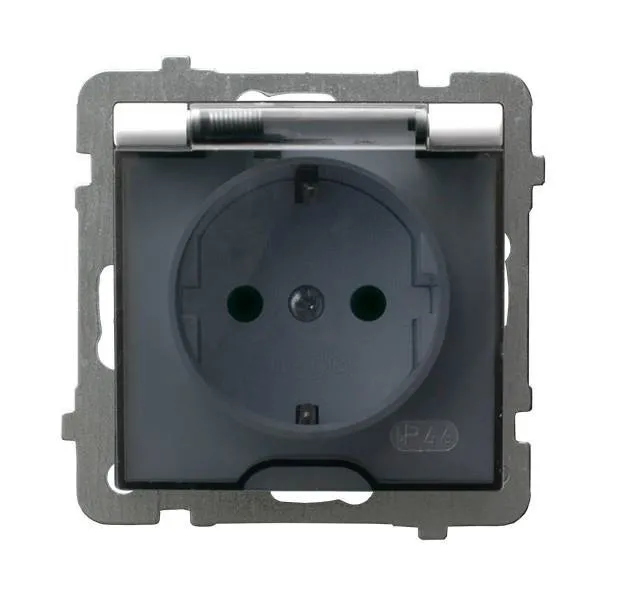 Spritzwassergeschützte Steckdose Schuko IP-44 mit Kinderschutz Klappe Silber GPH-1GSP/m/00/d