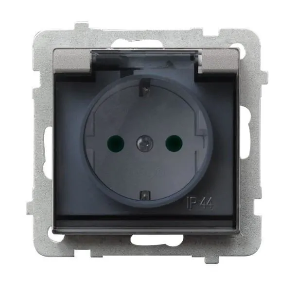 Spritzwassergeschützte Steckdose Schuko IP-44 mit Kinderschutz Klappe Silber matt GPH-1RSP/m/38/d