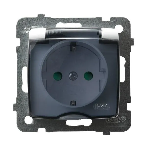 Spritzwassergeschützte Steckdose Schuko IP-44 mit Kinderschutz Klappe weiss GPH-1SSP/m/00/d