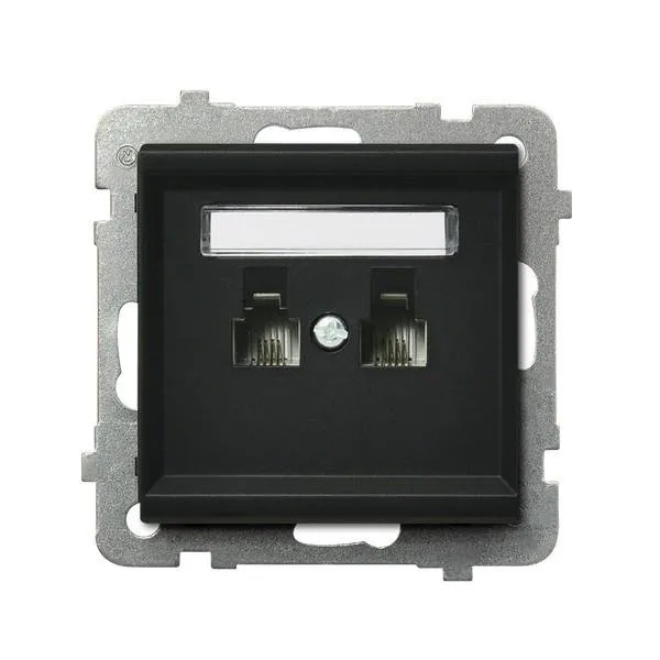 Telefondose 2-fach, parallel schwarz metallic Ospel Sonata GPT-2RR/m/33