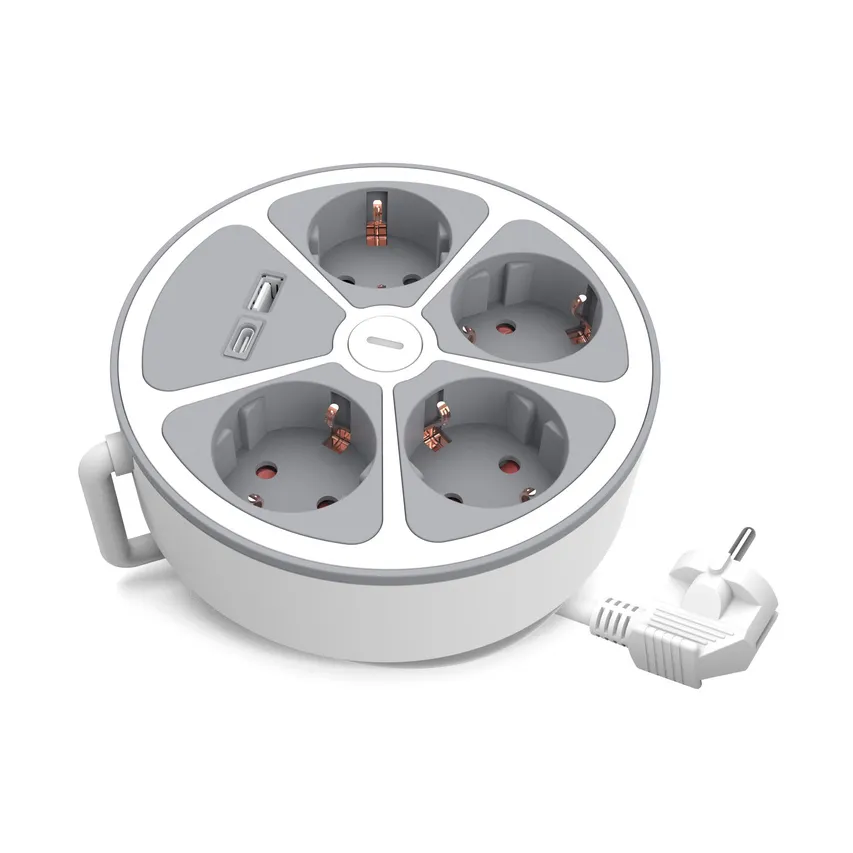 Verlängerungskabel mit Vierfachsteckdose und Ein/Aus-Schalter und Buchsen USB A, USB C, 2m, SCHUKO PS-470SWS/O+USBA+USBC/2 E