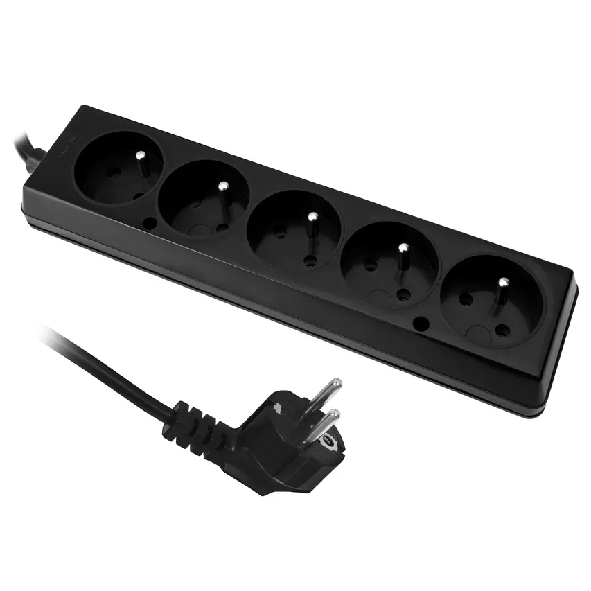 Verlängerungskabel mit fünf Steckdosen, 5x2p+Z, 16A, 5m, schwarz T-969270 PLASTROL